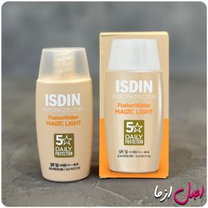 عکس ضد آفتاب رنگی فیوژن واتر ایزدین مدل مجیک رنگ لایت اصل اسپانیا Isdin Fotoprotector Fusion Water Magic Light