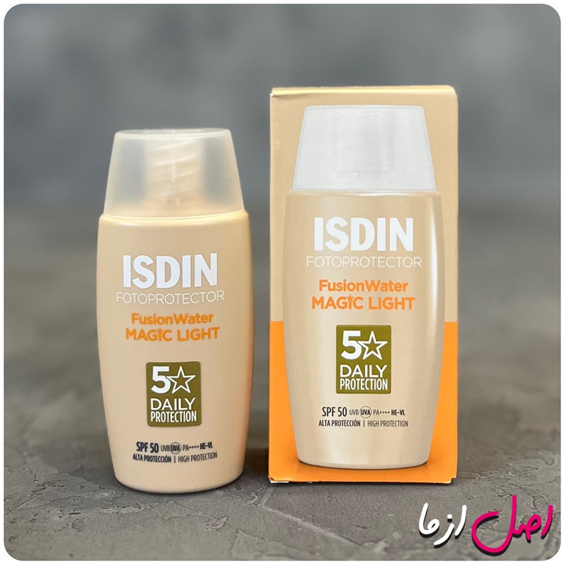 عکس ضد آفتاب رنگی فیوژن واتر ایزدین مدل مجیک رنگ لایت اصل اسپانیا Isdin Fotoprotector Fusion Water Magic Light