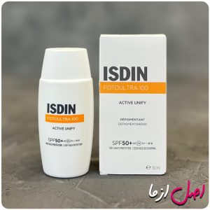 عکس ضد آفتاب اکتیو یونیفای ایزدین بی رنگ SPF50 حجم 50 میل Isdin Fotoultra 100 Active Unify SPF50 50ml