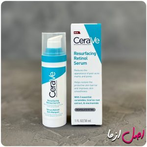 عکس سرم رتسنول سراوی آبی جوانساز بازسازی کننده و کاهش جوش و منافذ باز اصل آمریکا 30 میل اصل Cerave Resurfacing Retinol Serum 30ml